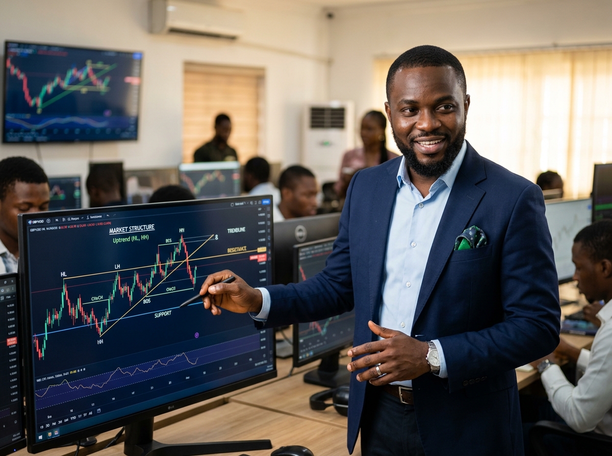 De Sammy explaining forex market structure to Nigerian students